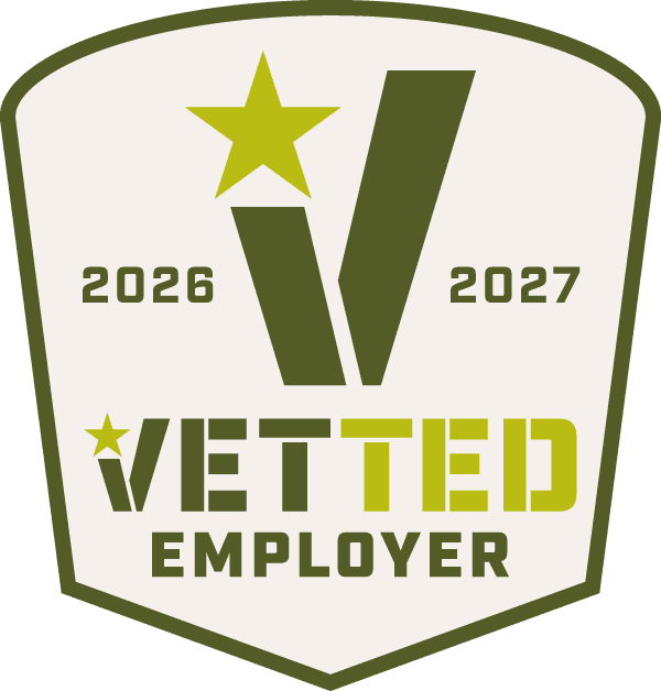 The primary Vetted Employer Badge Logo, for organizations that excel at hiring veterans